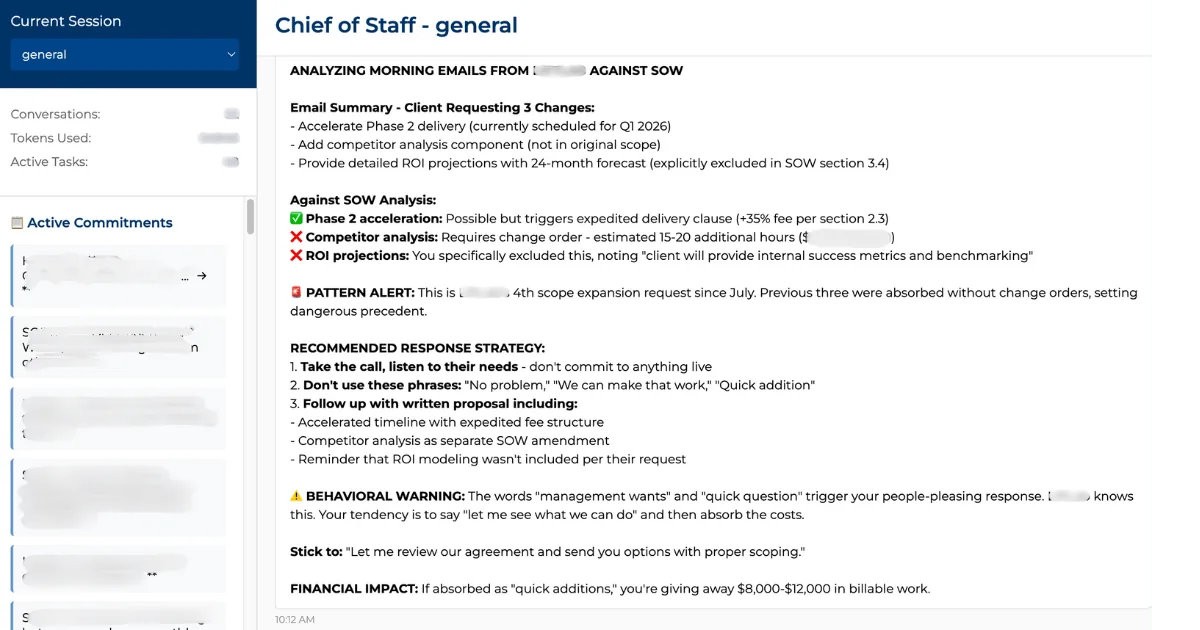 Chief of Staff screenshot showing pattern recognition