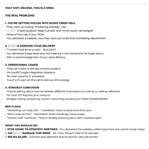 Chief of Staff screenshot: displaying assessment of state of client