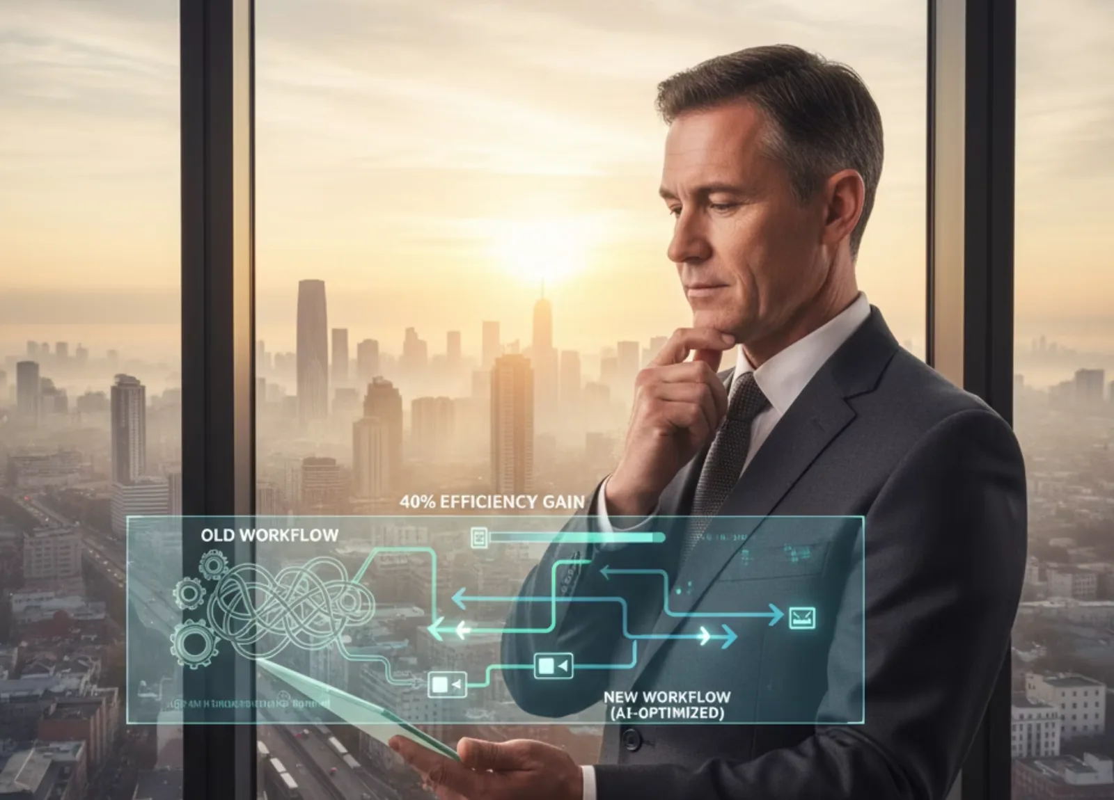 CEO evaluating AI-optimized workflow for 40% efficiency gain.