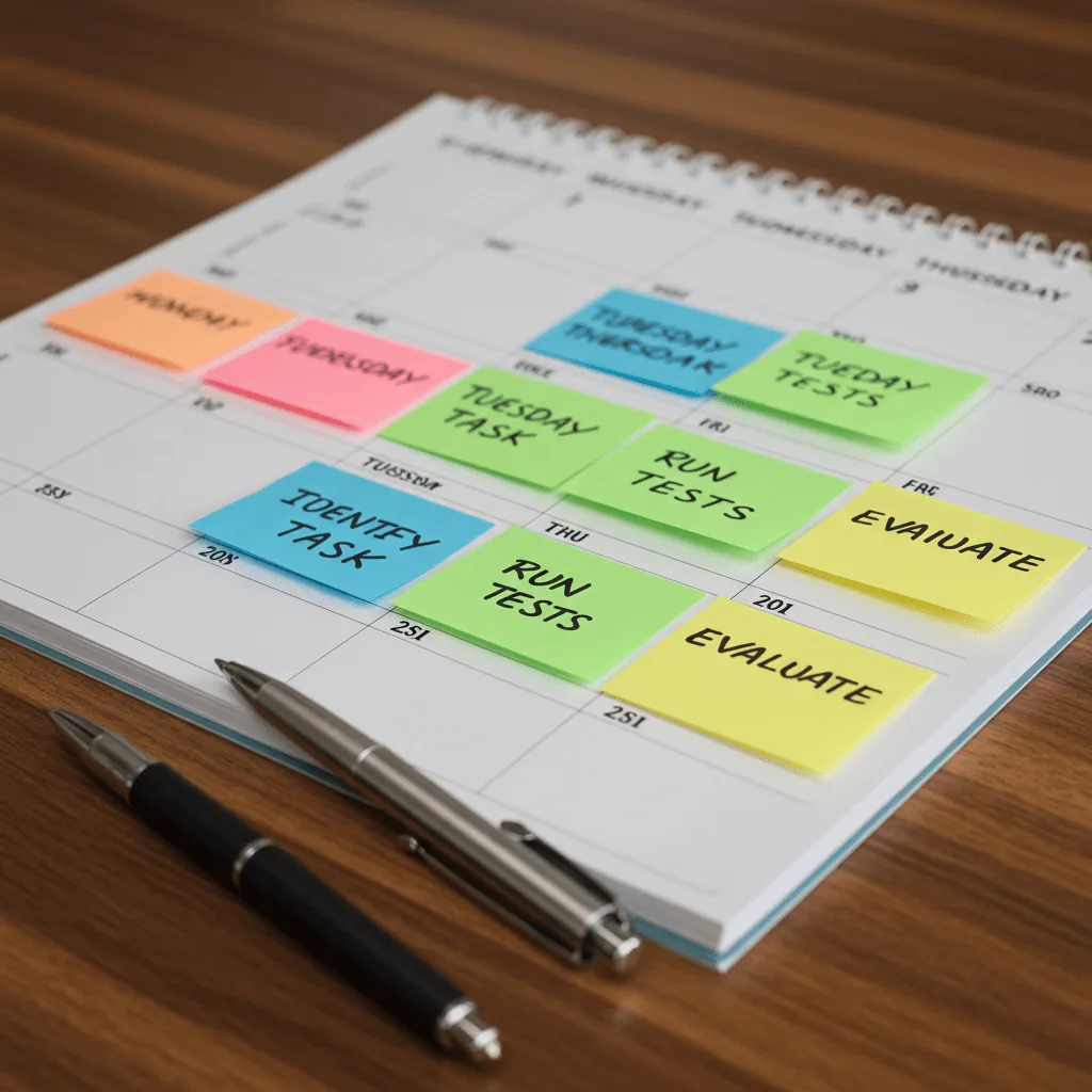 weekly calendar showing implementation rhythm