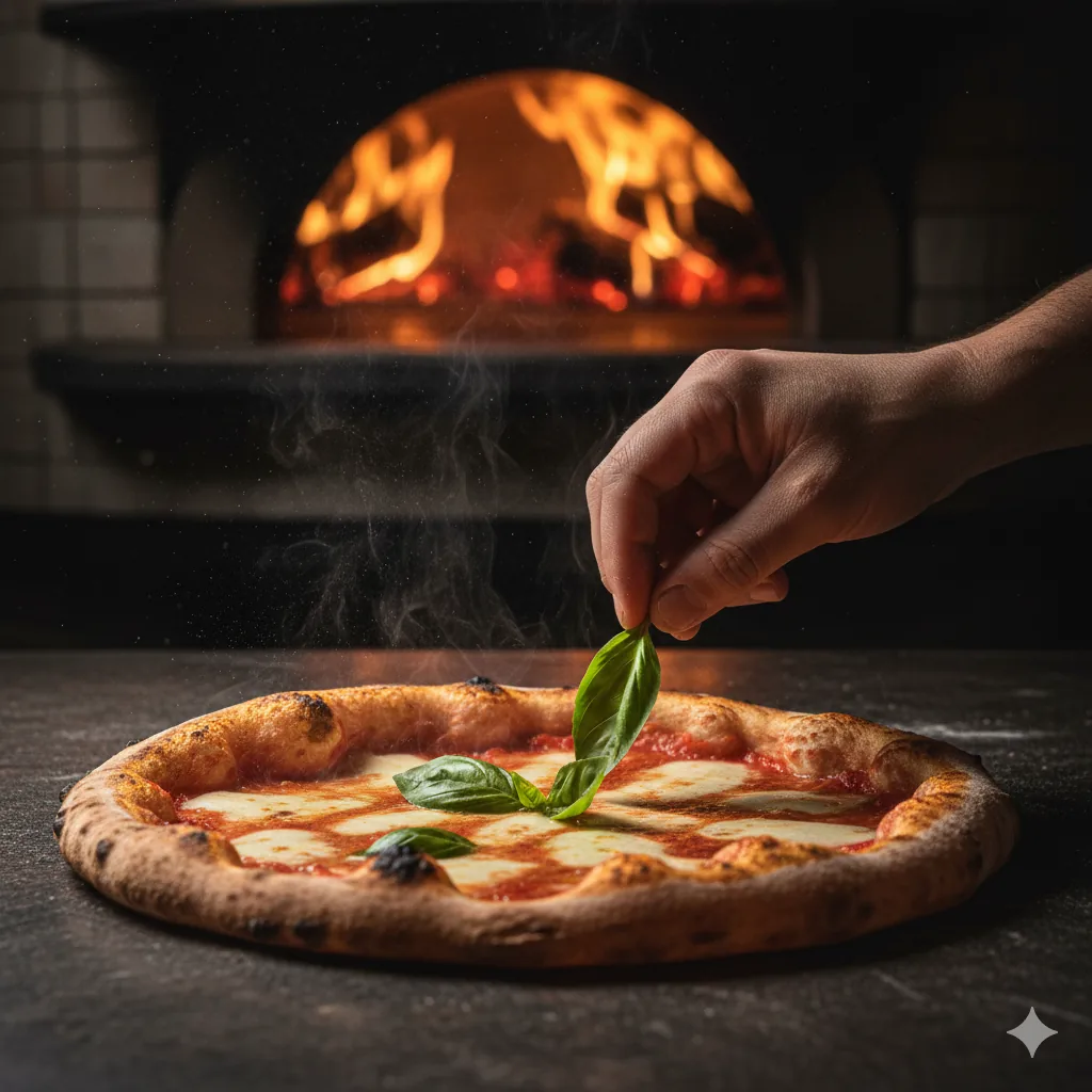 Strategic Blog Partner Custom Gem Show thinking Of course. Here are a few options for your alt text, ranging from simple to more descriptive for SEO. Option 1: Concise & Descriptive A chef's hand carefully places a fresh basil leaf onto a Neapolitan pizza in front of a glowing, wood-fired brick oven. Why it works: This is a straightforward, effective description for accessibility purposes. Option 2: Detailed & SEO-Focused (Recommended) A master pizzaiolo's hand adding a basil leaf to a pizza, representing the focused expertise and precision of a Small AI strategy.